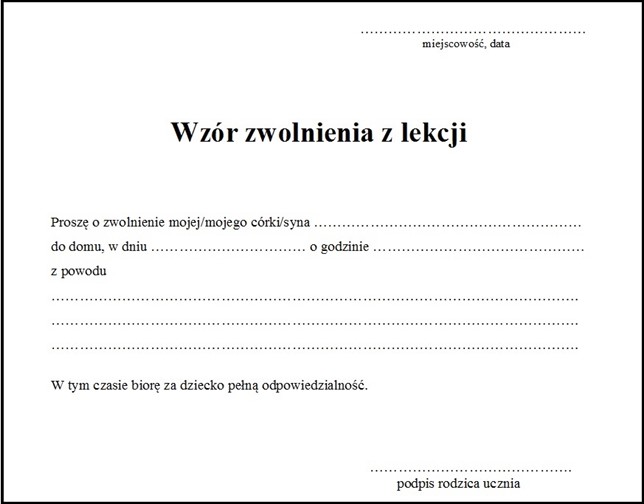 Jak Napisać Zwolnienie Na Vulcanie Szkoła Podstawowa nr 2 w Suchym Lesie | Wzór zwolnienia z lekcji